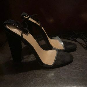 Black lace up block heel